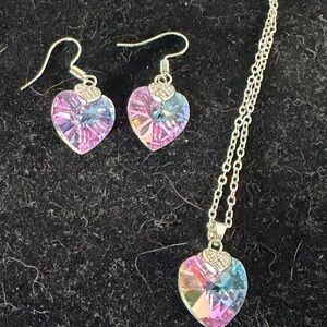 Heart-Shaped Crystal Pink and Silver Jewelry Set